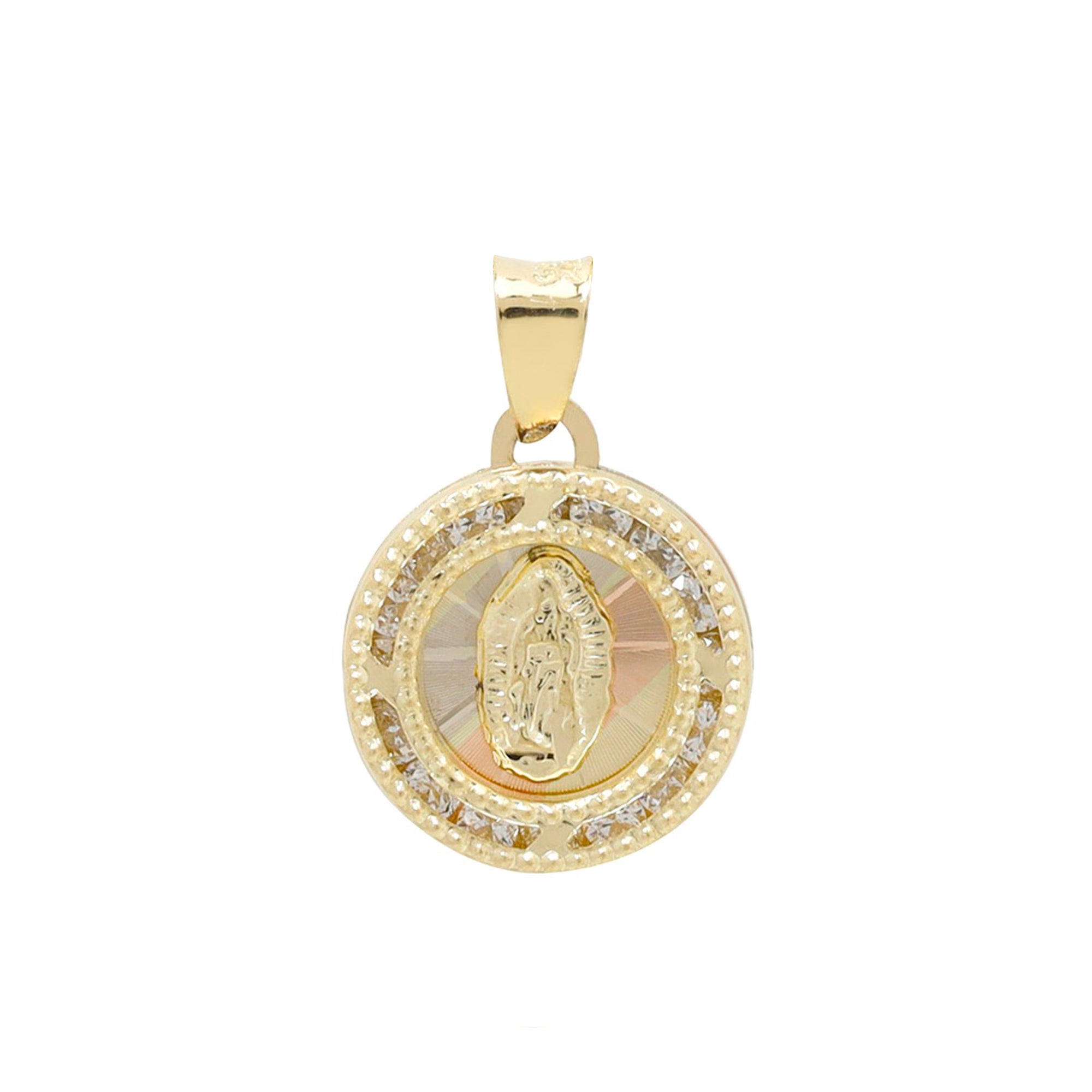 Dije redondo mini 3 oros mini doble vista Espíritu Santo y Virgen