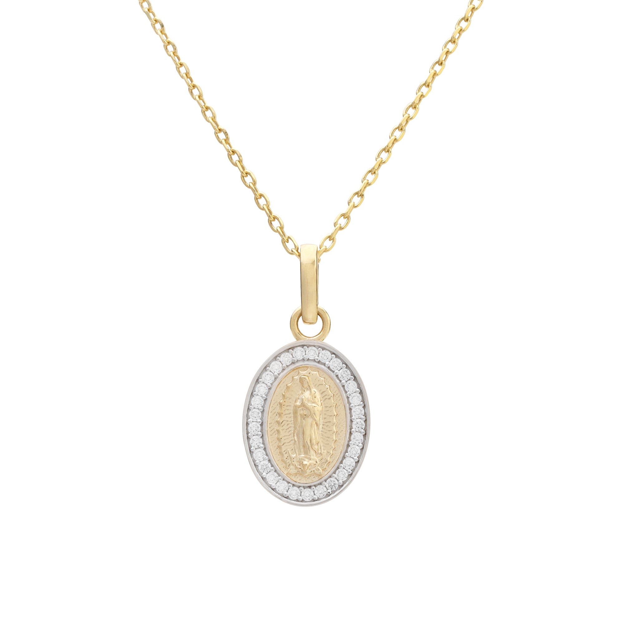 Cadena con Dije virgen María ovalada de dos oros