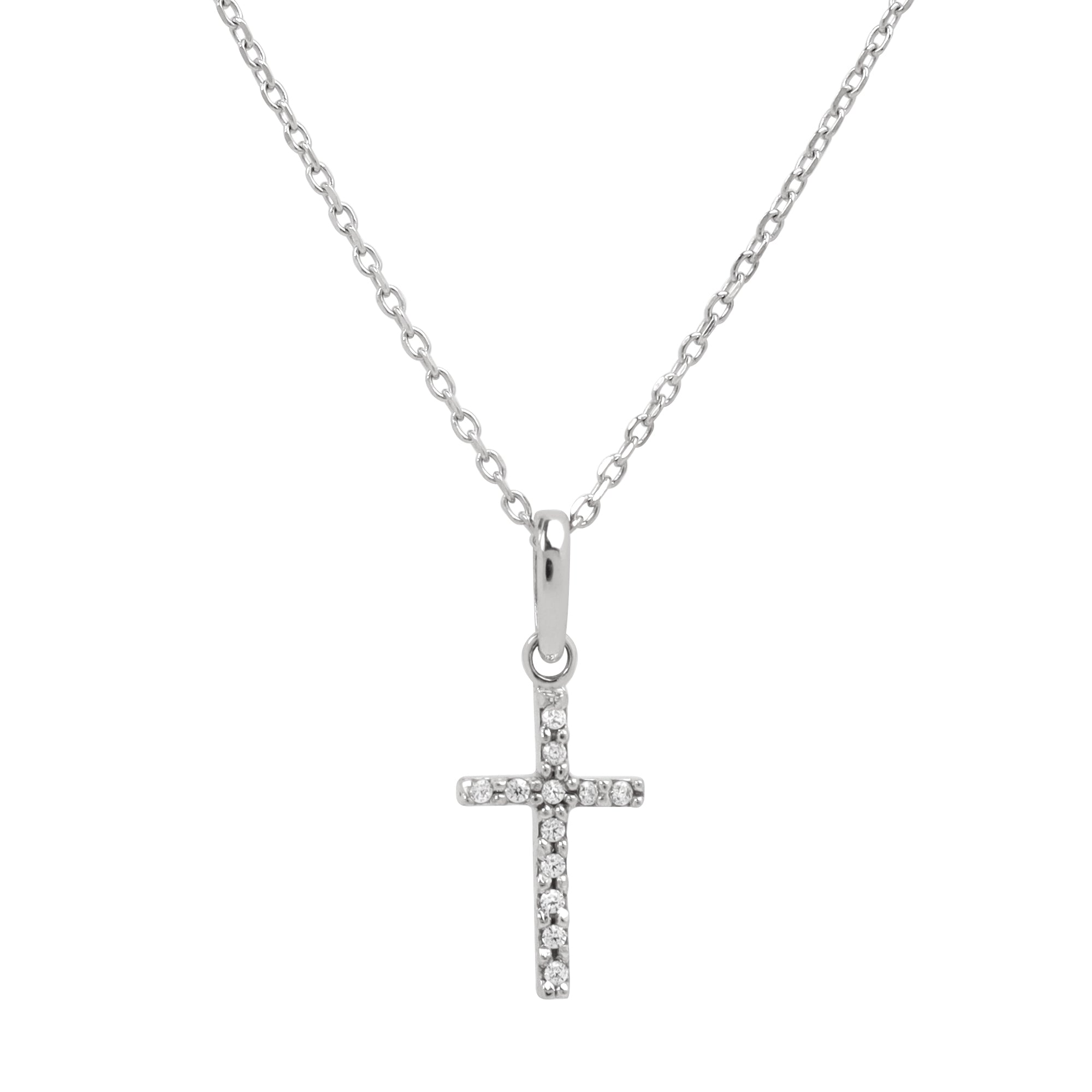 Cadena con cruz chica oro blanco con circonia